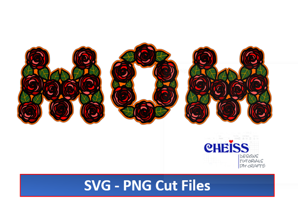 3D MOM Letters Roses Design SVG
